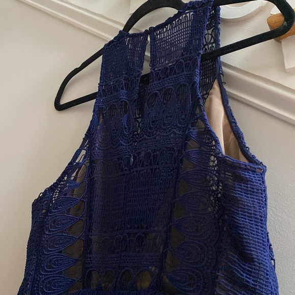 Self-Portrait Teardrop Guipure Paneled Maxi Dress in Navy Blue Structure Size 10 - Picture 11 of 17